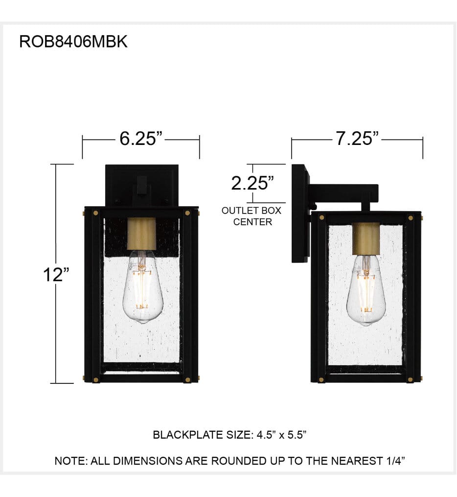 Quoizel - ROB8406MBK - Robbins 12" Outdoor Wall Sconce